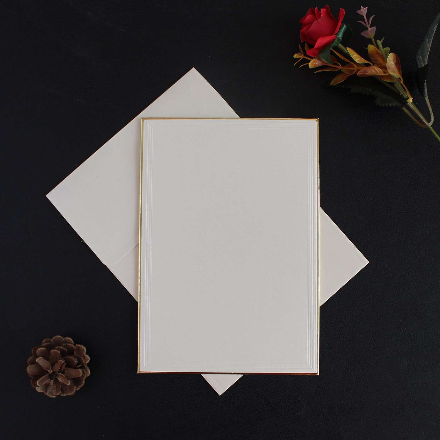 Insert Card Rectangle with Gold Edge Simple Style Invitation 